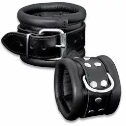Saxos BDSM Toys Luxury Black Padded Leather Feettcuffs 2.6 Inch Width By Saxos
