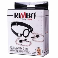 Rimba Mondknevel Met O-ring En Tepelklemmen -Bondage - Boeien Verkoopwinkel Mondknevel met O ring en tepelklemmen rimba 9167