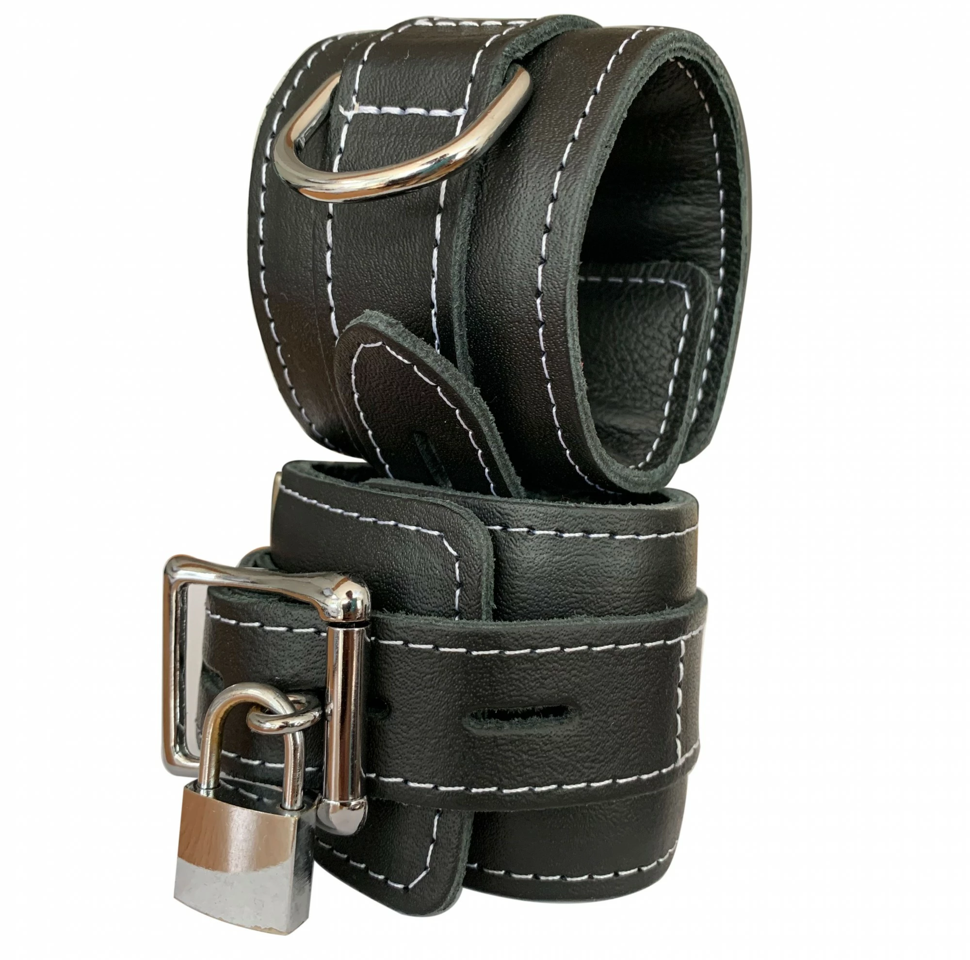 Gepolsterde Zwart Lederen Boeienset Met Contrasterende Stiksels Van NLLeather 6 Gepolsterde Zwart Lederen Boeienset Met Contrasterende Stiksels Van NLLeather - Afbeelding 4