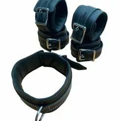 Gepolsterde Zwart Lederen Halsboei Met Contrasterende Stiksels Van NLLeather -Bondage - Boeien Verkoopwinkel NLleather set 3