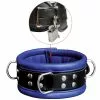 Saxos BDSM Toys Luxury Black-Blue Padded Leather Collar - 2.6 Inch Width By Saxos -Bondage - Boeien Verkoopwinkel OS 0101 1BK 2