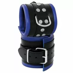 Saxos BDSM Toys Lederen 8cm Blauw-zwart Gevoerde Hals- Pols- En Voetboeienset Van Saxos -Bondage - Boeien Verkoopwinkel OS 0102 2B 3