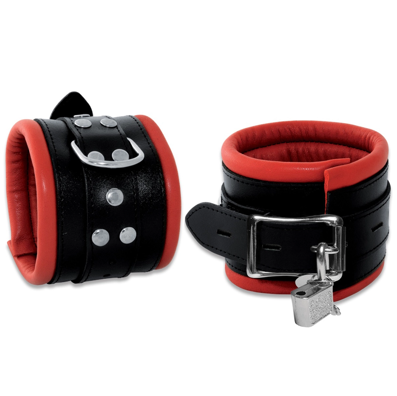 Saxos BDSM Toys Zeer Luxe Stevige Zwart-rode Rundlederen Afsluitbare Polsboeien Van Saxos 4 Saxos BDSM Toys Zeer Luxe Stevige Zwart-rode Rundlederen Afsluitbare Polsboeien Van Saxos - Afbeelding 2