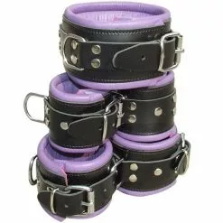 HG Leather Creations Luxe Gevoerde Zwart-paarse Halsboei Van HG-Leather Creations -Bondage - Boeien Verkoopwinkel hg 606h paars purple black leather padded bdsm collar 2647 1