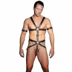 Zado Leather Fashion Leather Mens Harness 3 Ring-strapbody