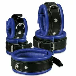 Saxos BDSM Toys Lederen Blauw-zwart Gevoerde 5cm Hals- Pols- En Voetboeienset Van Saxos -Bondage - Boeien Verkoopwinkel os 0100 1 2 3 b 1