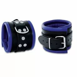 Saxos BDSM Toys Lederen 8cm Blauw-zwart Gevoerde Hals- Pols- En Voetboeienset Van Saxos -Bondage - Boeien Verkoopwinkel os 0102 3b 1 1 1